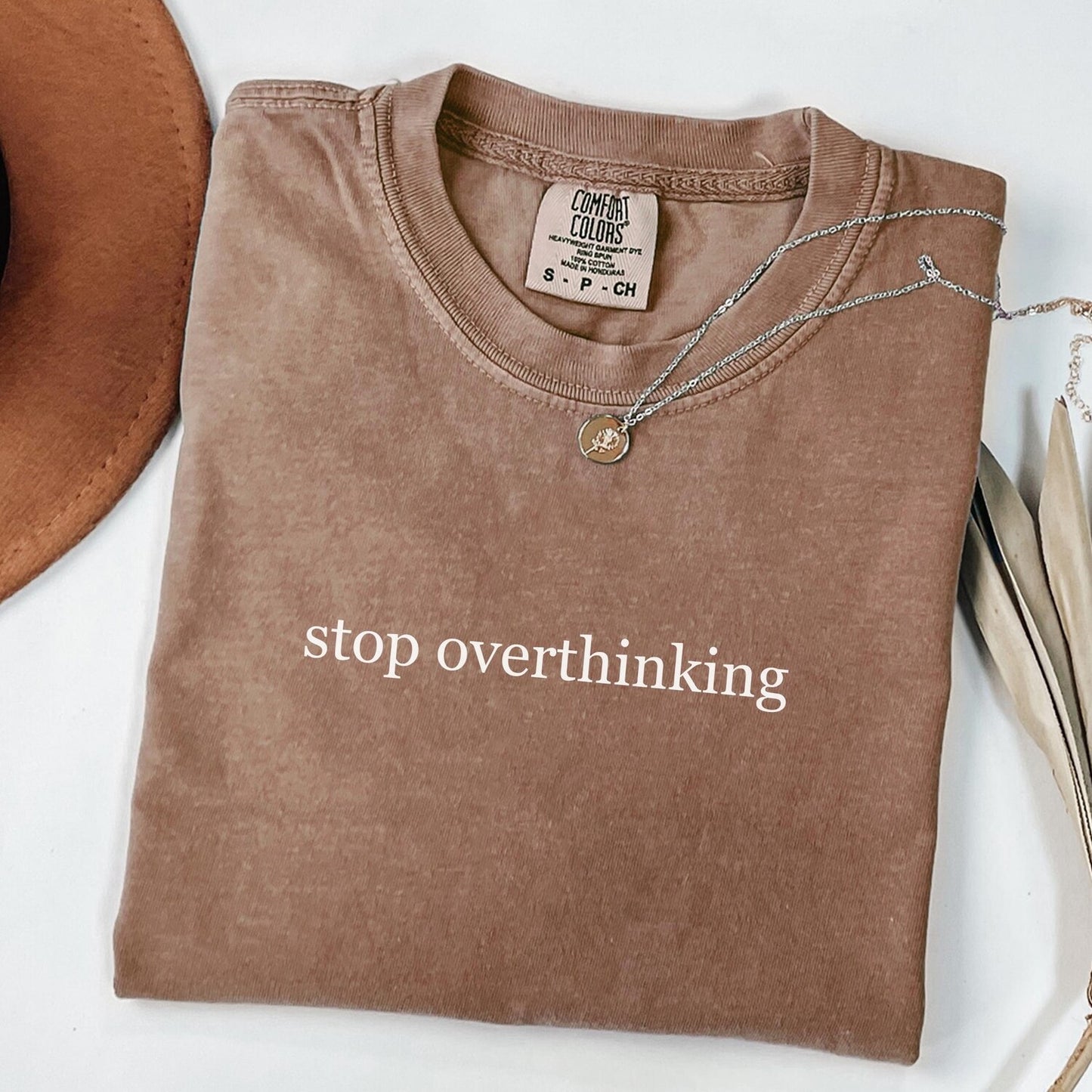 Stop Overthinking Shirt, Comfort Colors Minimal T-Shirt, Anxiety Mental Health Tee, Aesthetic Graphic Mindful Gift for Her