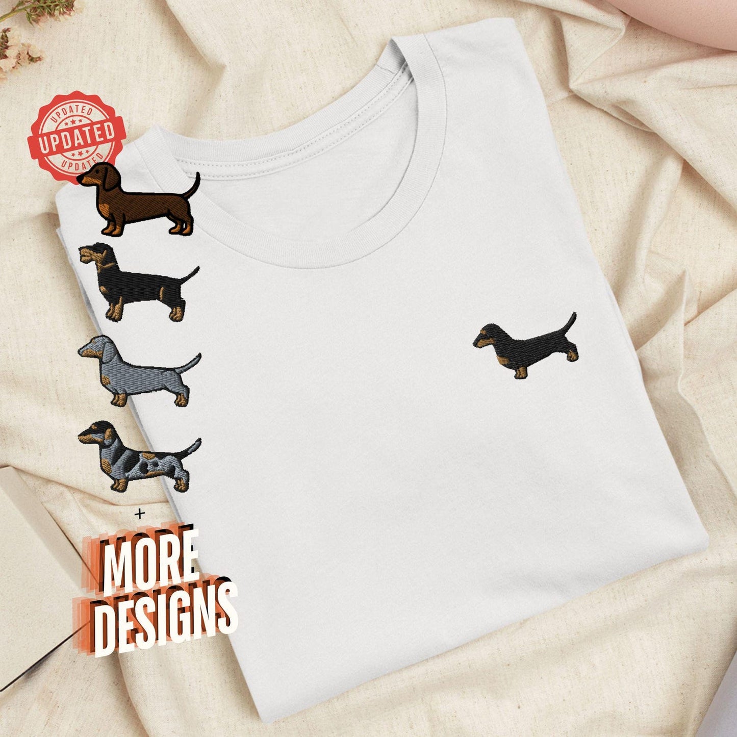 Dachshund Embroidered T-Shirt with Comfortable Stretch - Soft, Lightweight, Variety of Colors & Designs