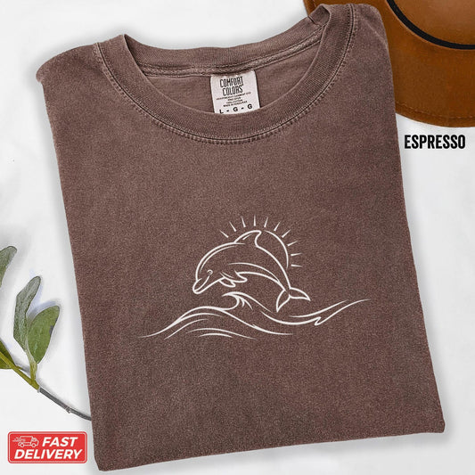 Comfort Colors Dolphin T-Shirt: Minimalist Ocean Line Art Tee
