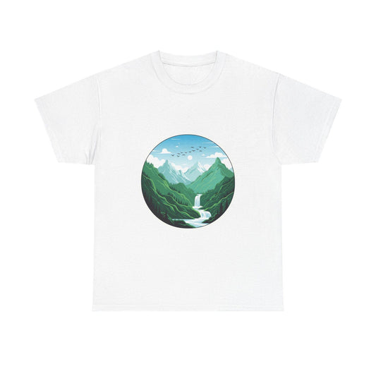 Serene Mountain Vista Minimalist T-Shirt for Nature Lovers