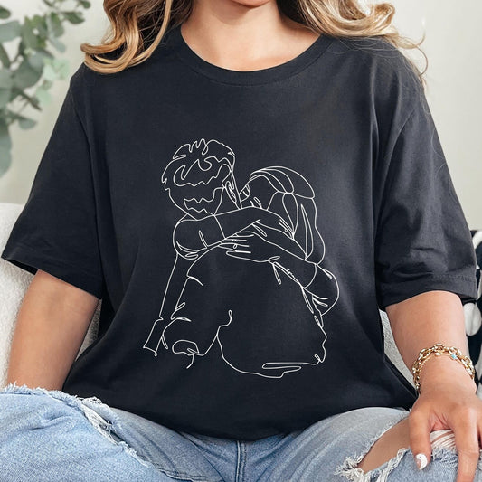 Emotional One Line Couple Hug Shirt, Minimalist Love T-Shirt, Anniversary Gift, Aesthetic Romantic Tee, Unisex Tee, One line art, Unisex Tee