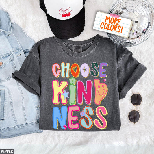 Comfort Colors® Choose Kindness T-Shirt Hand Drawn Motivational T-Shirt Teacher Positive Affirmations Metal Health Tee Appreciation Gift