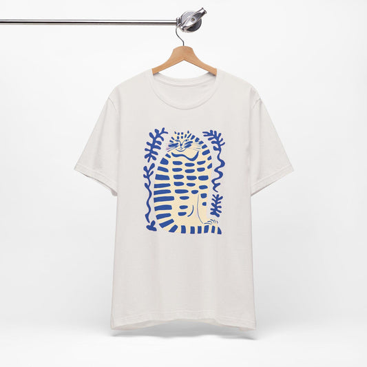 Cat Illustration Minimalist T-Shirt, Kawaii Kitty Tee, Animal Lover Gift, Graphic Top, Cute Feline Shirt