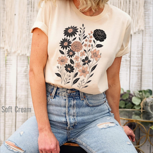 Vintage Pressed Flowers Shirt, Botanical Floral Boho Cottagecore Tee, Wildflowers Gift for Gardener