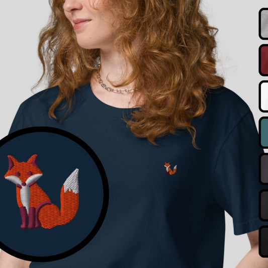 Fox Organic Embroidered Unisex T-Shirt Minimal Animal Design