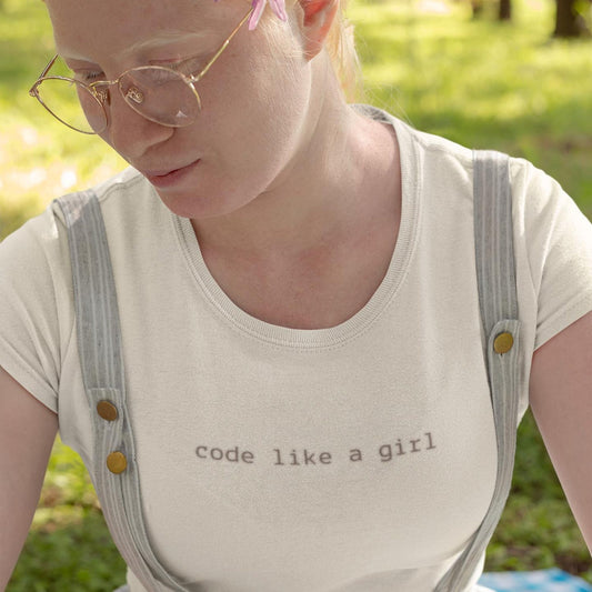 Code Like a Girl minimalist T Shirt Women STEM Graphic Tee Programmer Gift Female Coder Top Simple Script Tech Girl Shirt STEMINIST woman