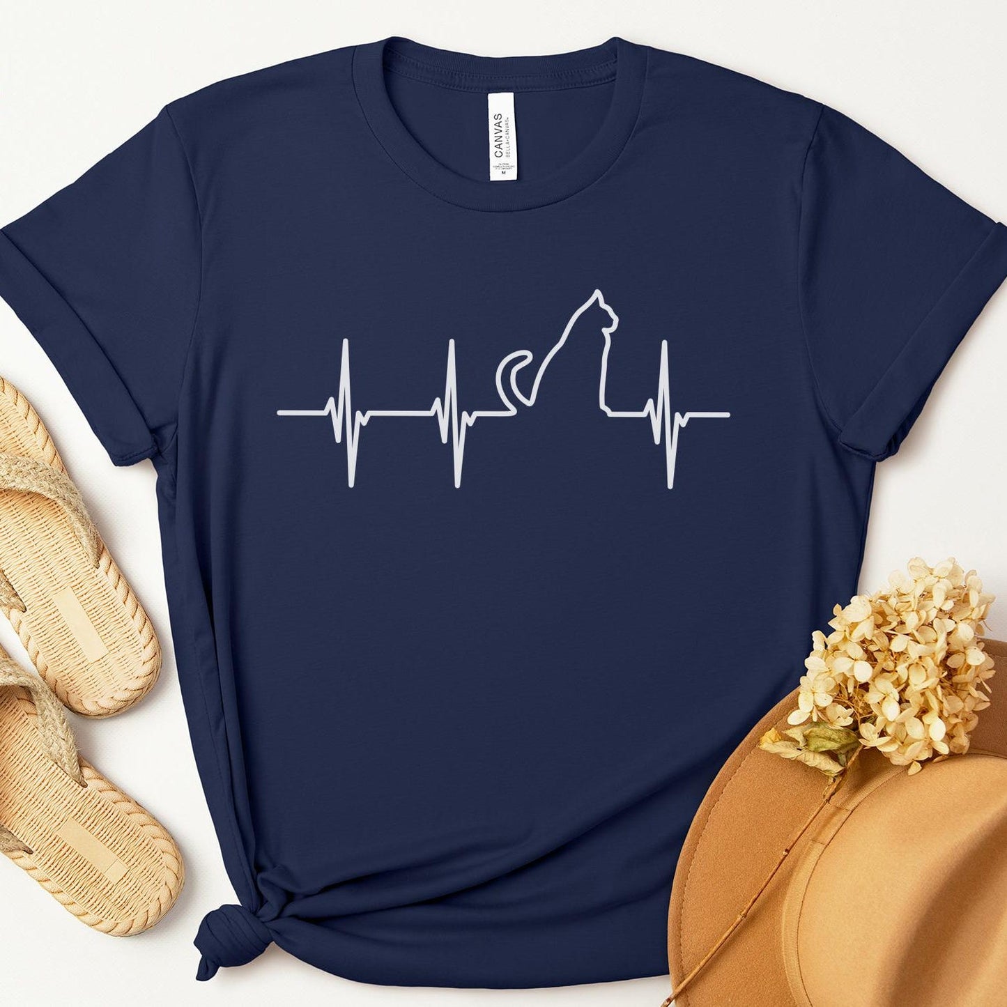 Cat Heartbeat T-Shirt, Feline Love Tee, Animal ECG Shirt, Cute Pet Graphic Top, Funny Cat Lover Gift, Trendy Cat Design, Minimalist T-Shirt