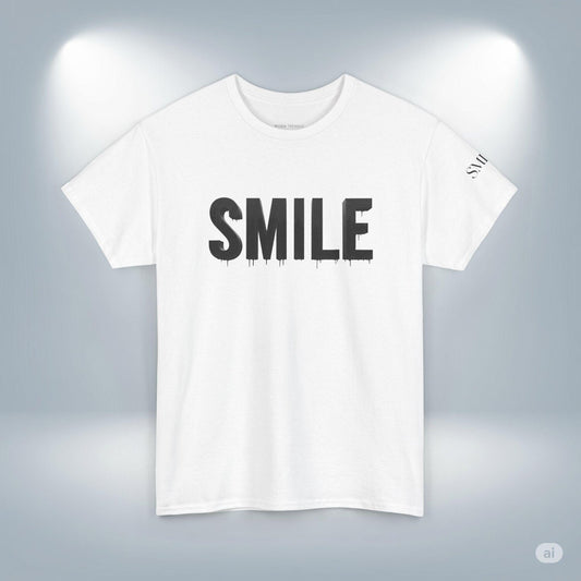 Smile Typography Graphic Tee, Minimalist Positive Vibes T-Shirt, Everyday Casual Wear