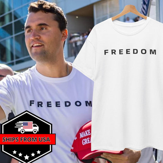 FREEDOM White Tee, Minimalist Patriotic T-Shirt