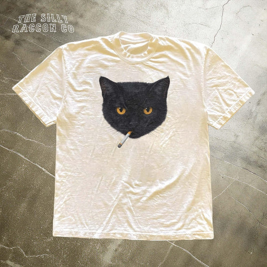 Smoking Cat Y2K Shirt, Vintage Black Cat Tee for Men Women, Edgy Retro 90s Grunge T-shirt, Aesthetic Tee, Comfort Colors Alt Clothing