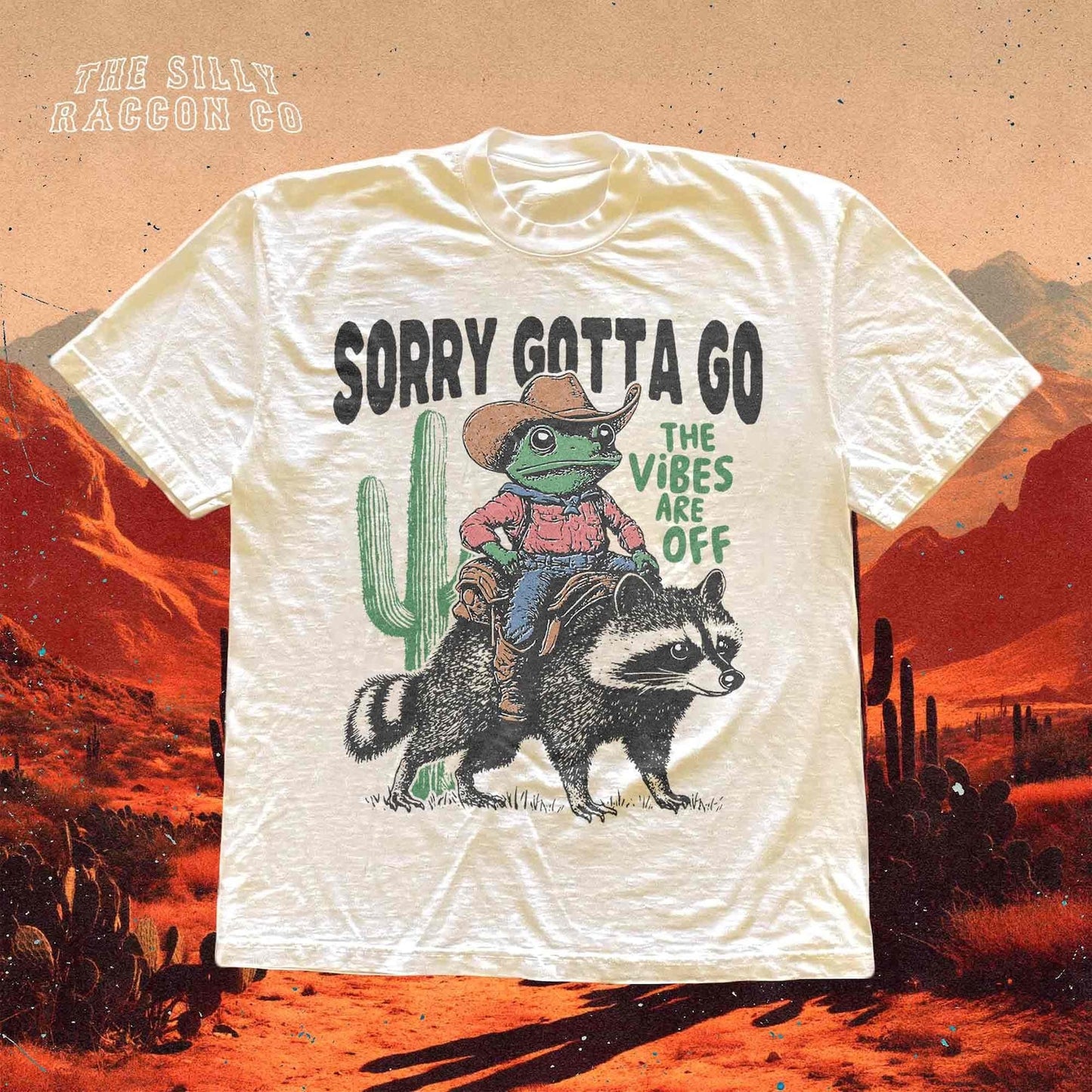 Cowboy Frog Riding Raccoon Shirt, Vibes Are Off Weird Tee, Vintage Western Style, Sarcastic Wild West Graphic Top, Animal Lover Gift