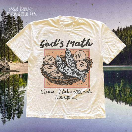 Funny Christian Shirt, God's Math Tee, Loaves and Fishes Tshirt, Vitage Religious T-shirt, Retro Faith Based Gift for Men Women