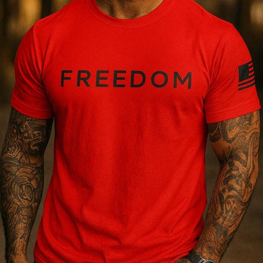 Freedom T-Shirt, Minimalist Patriotic Graphic Tee, American Flag Sleeve USA Shirt for Men & Women - Bella+Canvas