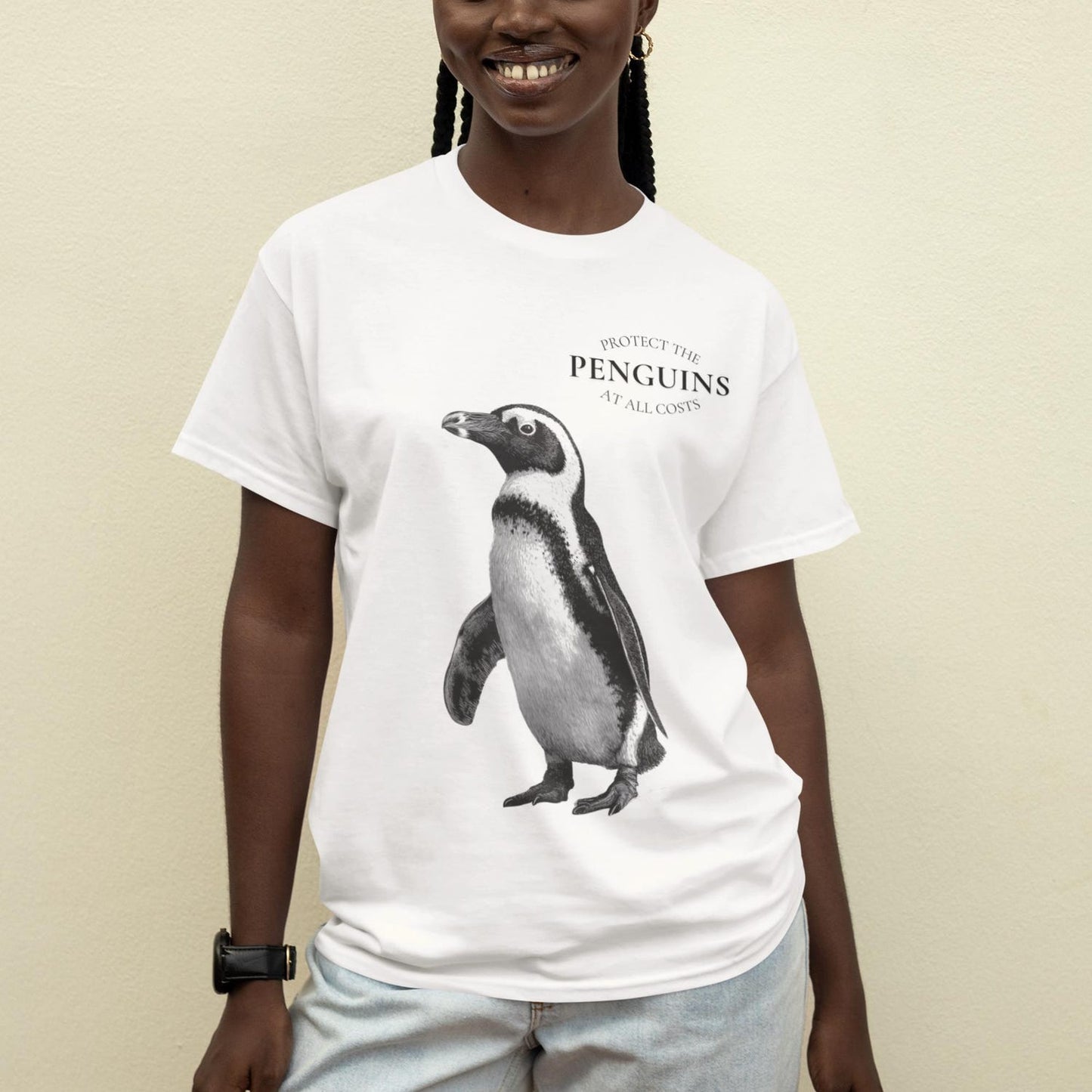 Retro Penguin T-Shirt: Minimalist Design, Ocean Conservation Tee