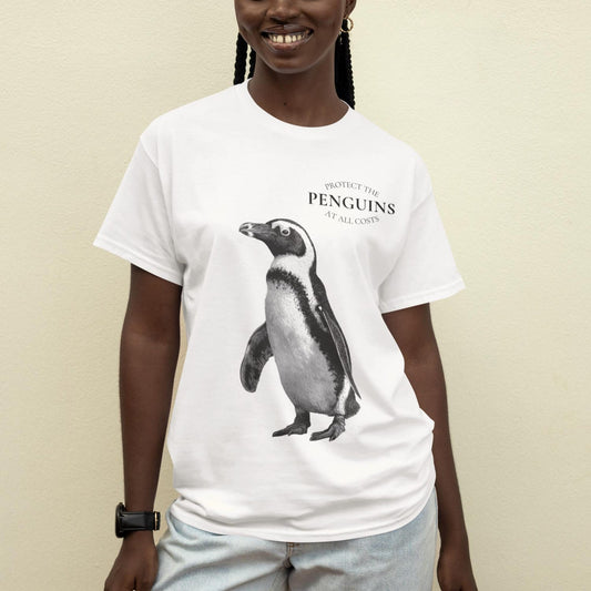 Retro Penguin T-Shirt: Minimalist Design, Ocean Conservation Tee