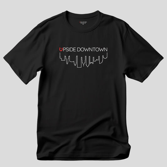 Upside Downtown - Modern Cotton Graphic T-Shirt, Black White S-2XL