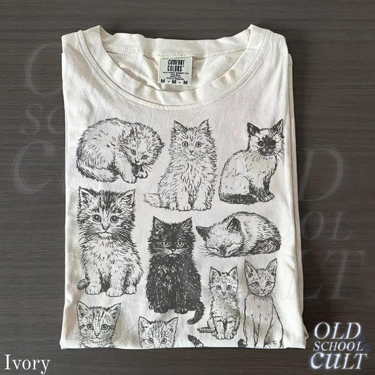 Cats 90s Vintage Tattoo Style Tshirt, Retro Comfort Colors® Y2k Kitten Shirt, Cat Lovers Gift, Cute Cat Shirts,Nature Unisex Adult Pet Shirt