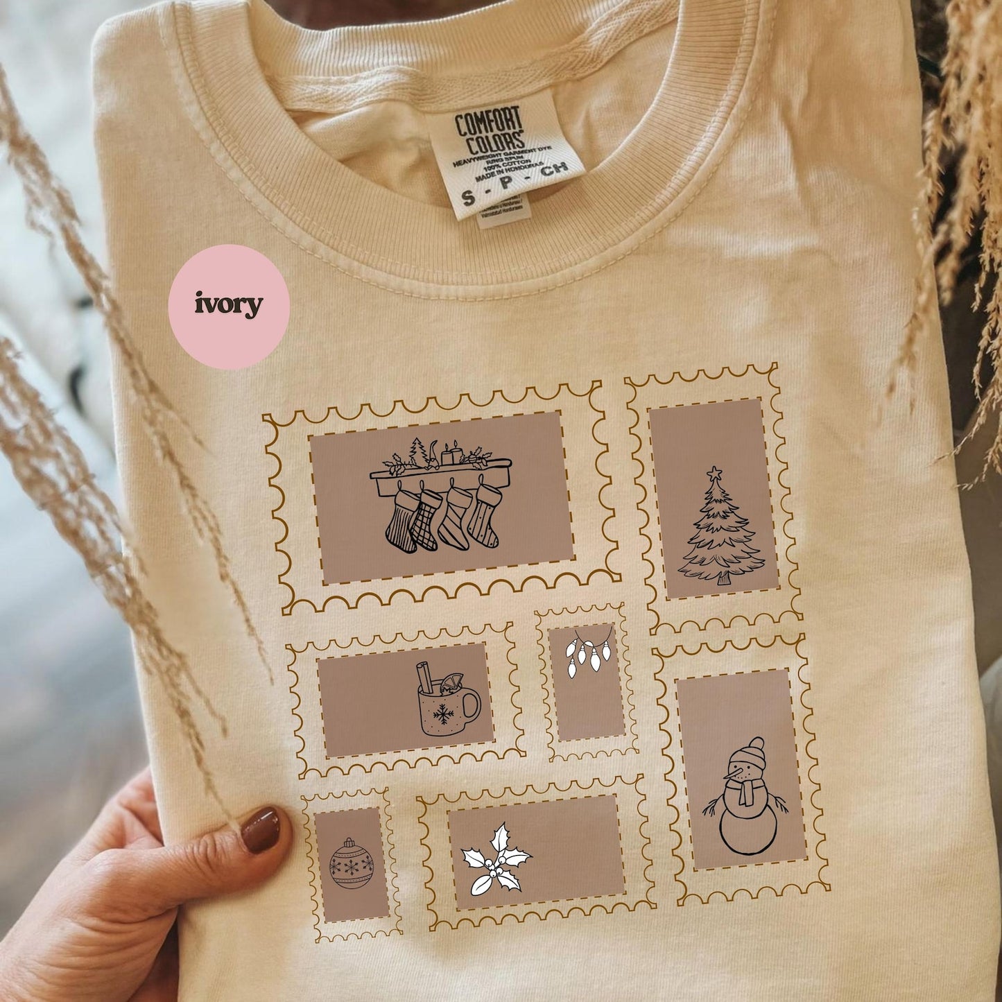 Christmas Postage Stamps Minimalist T-Shirt, Cozy Seasonal Gift, Holiday Apparel