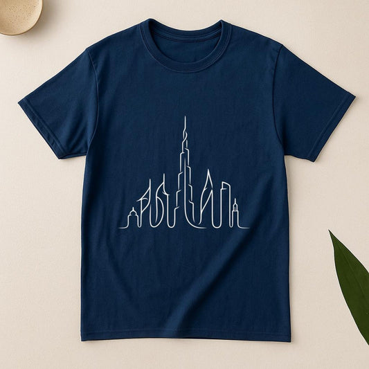 Dubai Skyline Minimalist T-Shirt Design - Iconic Cityscape Silhouette Tee Shirt Design, Clothing T-shirt