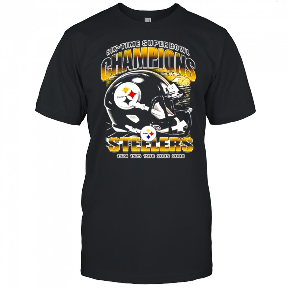 Pittsburgh Steelers six time Super Bowl Champions helmet retro shirt