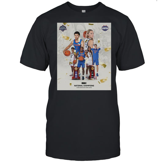 Poster National Champions Uconn Huskies NCAA Womens Basketball And Florida Gators Mens Basketball 2025 T shirt