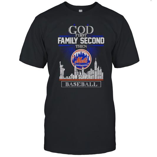Skyline God First Family Second Then New York Mets Baseball Shirt