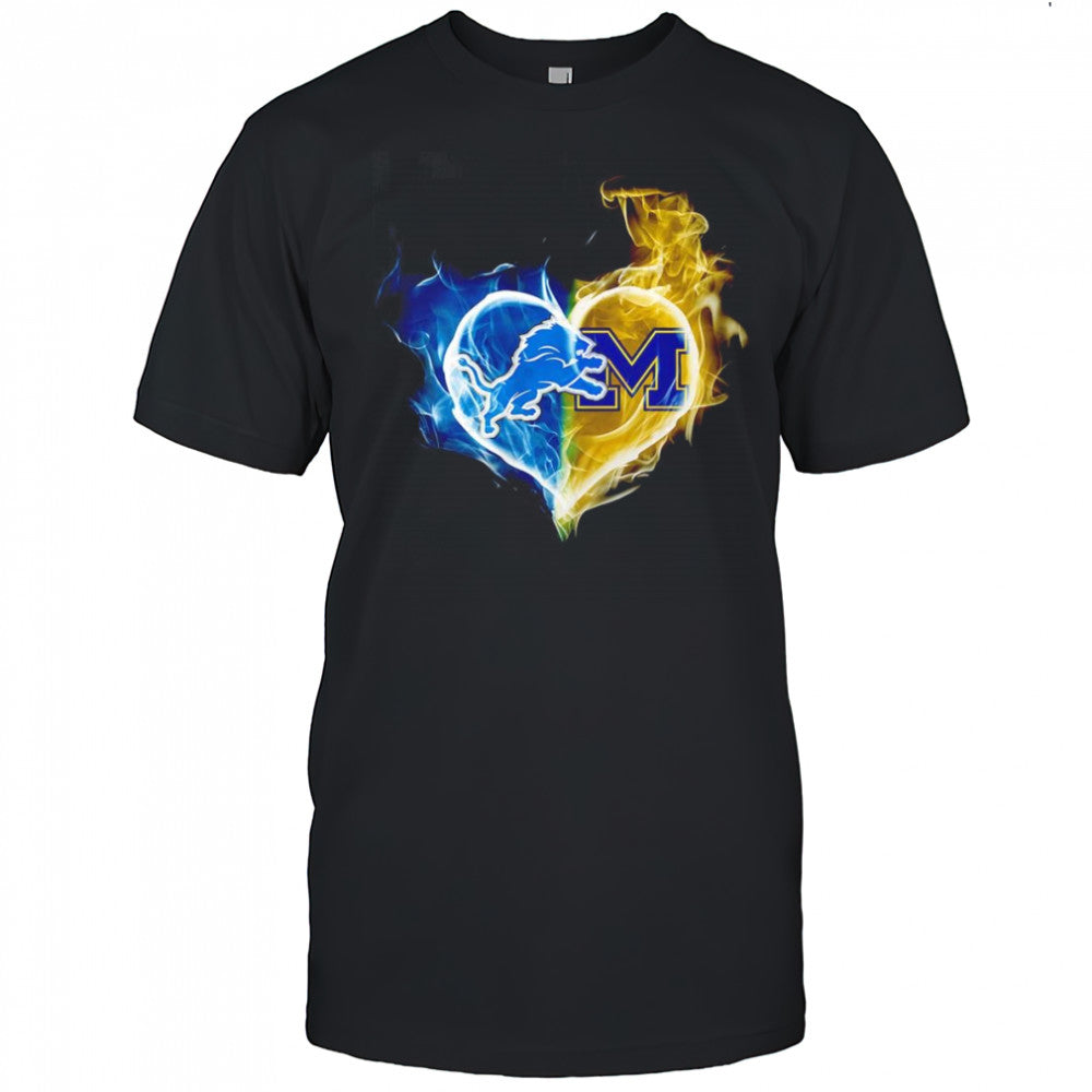 Smoke heart Detroit Lions and Michigan Wolverines shirt