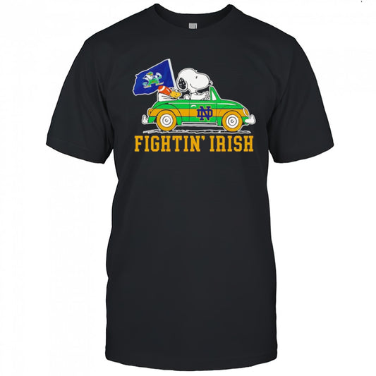 Snoopy riding Fightin’ Irish car shirt