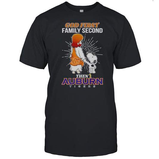 Snoopy Walking God First Family Second Then Auburn Tigers Shirt