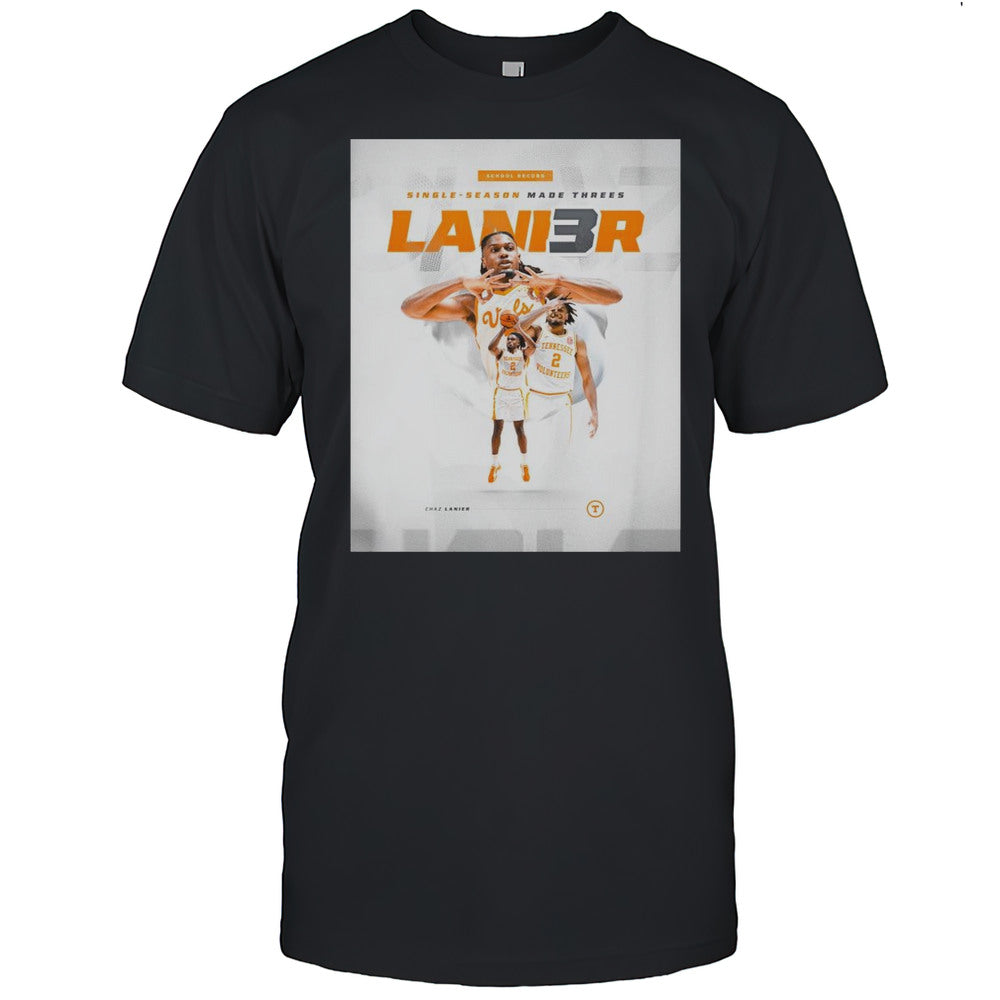 Tennessee Volunteers Basketball Chaz Lanier School Record Single Season Made Threes Lanier T shirt