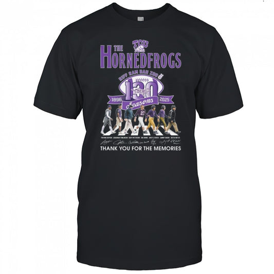 The TCU Horned Frogs Riff Ram Bah Zoo 130 Seasons 1896 2025 Signatures Thank You For The Memories Walking Shirt